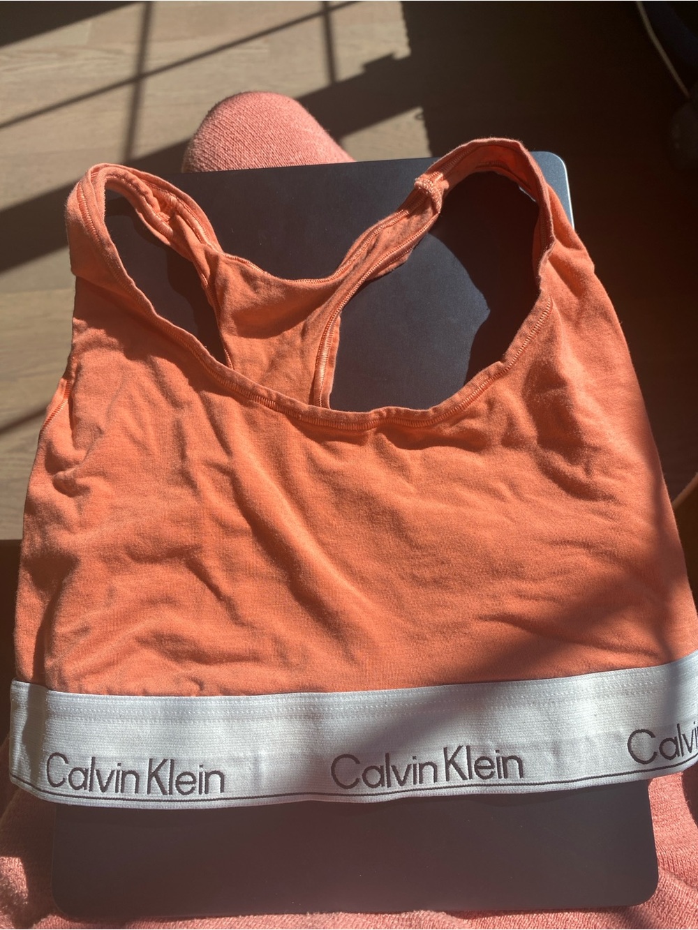 Calvin Klein Orange Cotton Logo Bralette with White Elastic Band